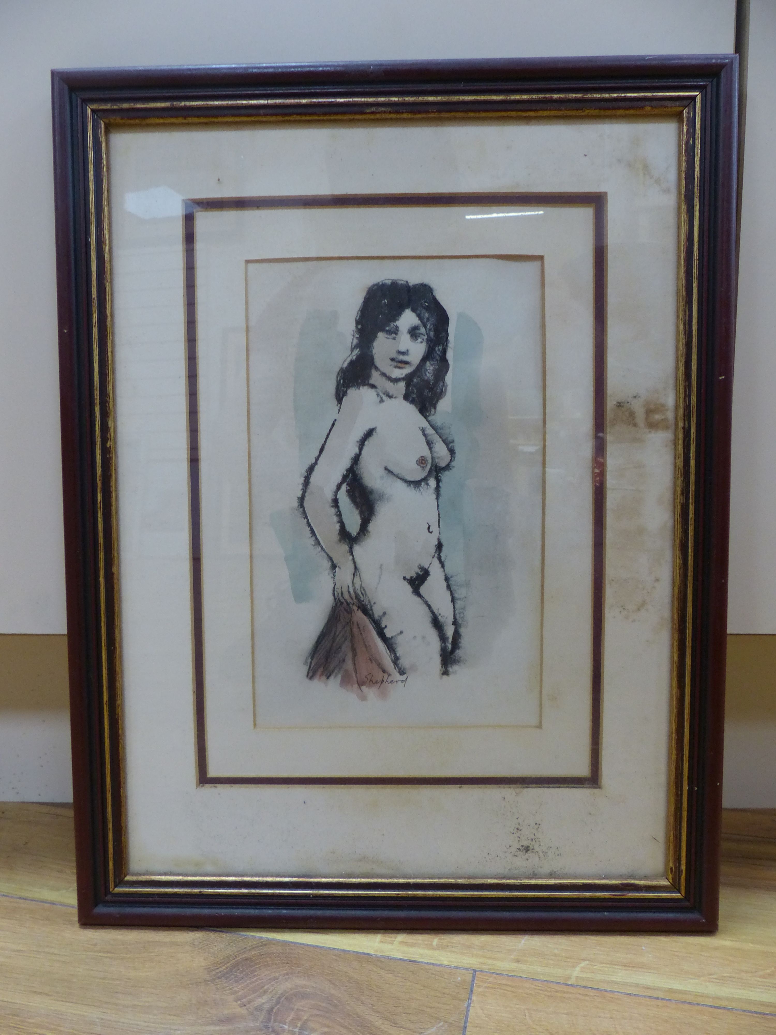 Sydney Horne Shepherd (1909-1993), charcoal and watercolour, Female nude, signed, 23 x 15cm